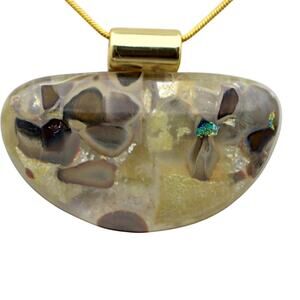 Custom Half Moon Pendant Necklace with Golden Bronze Earth Tones  18" Chain